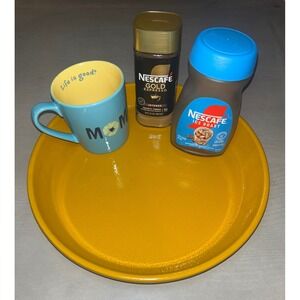 Pottery Barn Hand Crafted Portugal Tray 13" Yellow Decorative Plate Round 3 lbs.